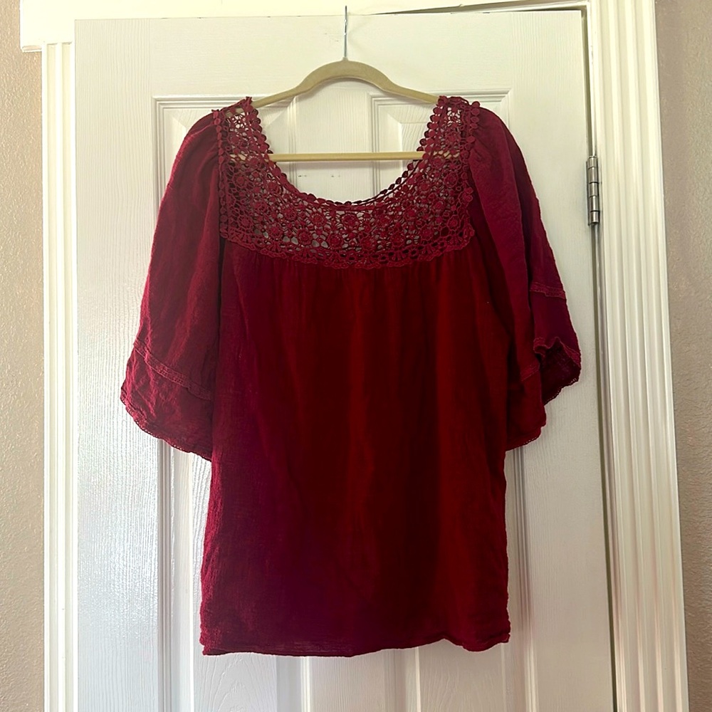Oversized Entro 54” Bust Peasant Lace trimmed top blouse Gauze BOHO Gypsy XL 2XL
